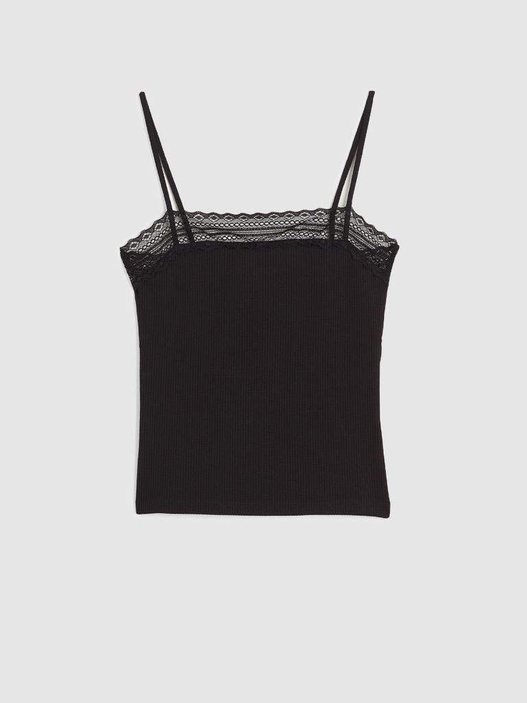 Madewell Lace Trim Square Neck Tank Cami Black Small New With Tags